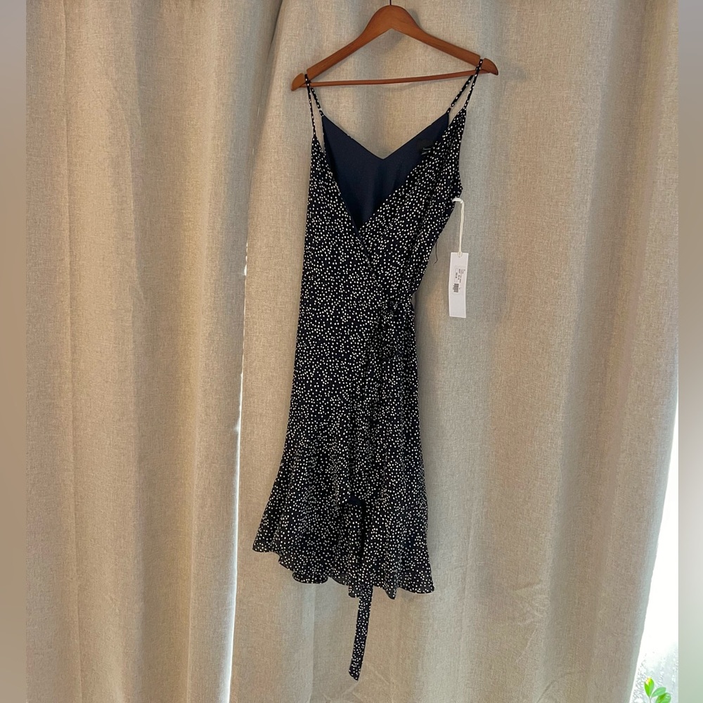 NWT Navy Blue Wrap Polka Dot A-Symmetrical Dress